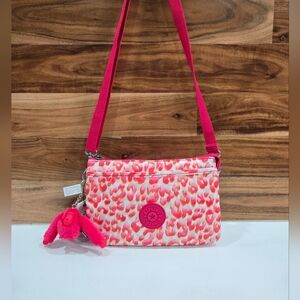 Kipling Bag Crossbody Small Multi compartments Cheetah Hot Pink NEW  RiRi
